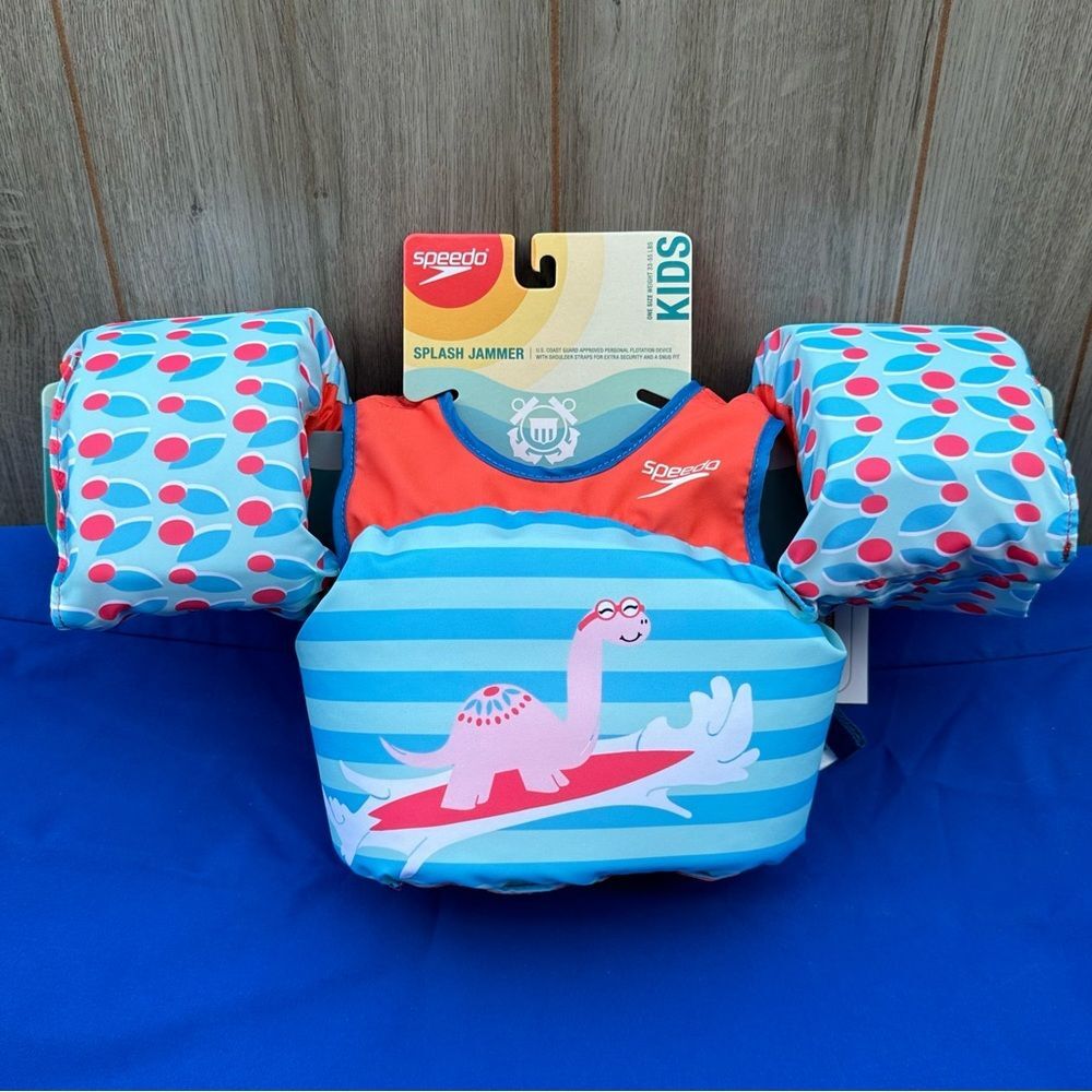 NEW- Speedo Kids Splash Jammer Swim Vest - Blue & Coral Sz 33-55 lbs